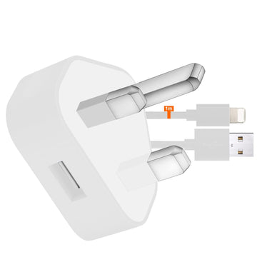 IWIO® 1AMP Mains Charger with 1 Meter Apple Lightning Cable - WHITE