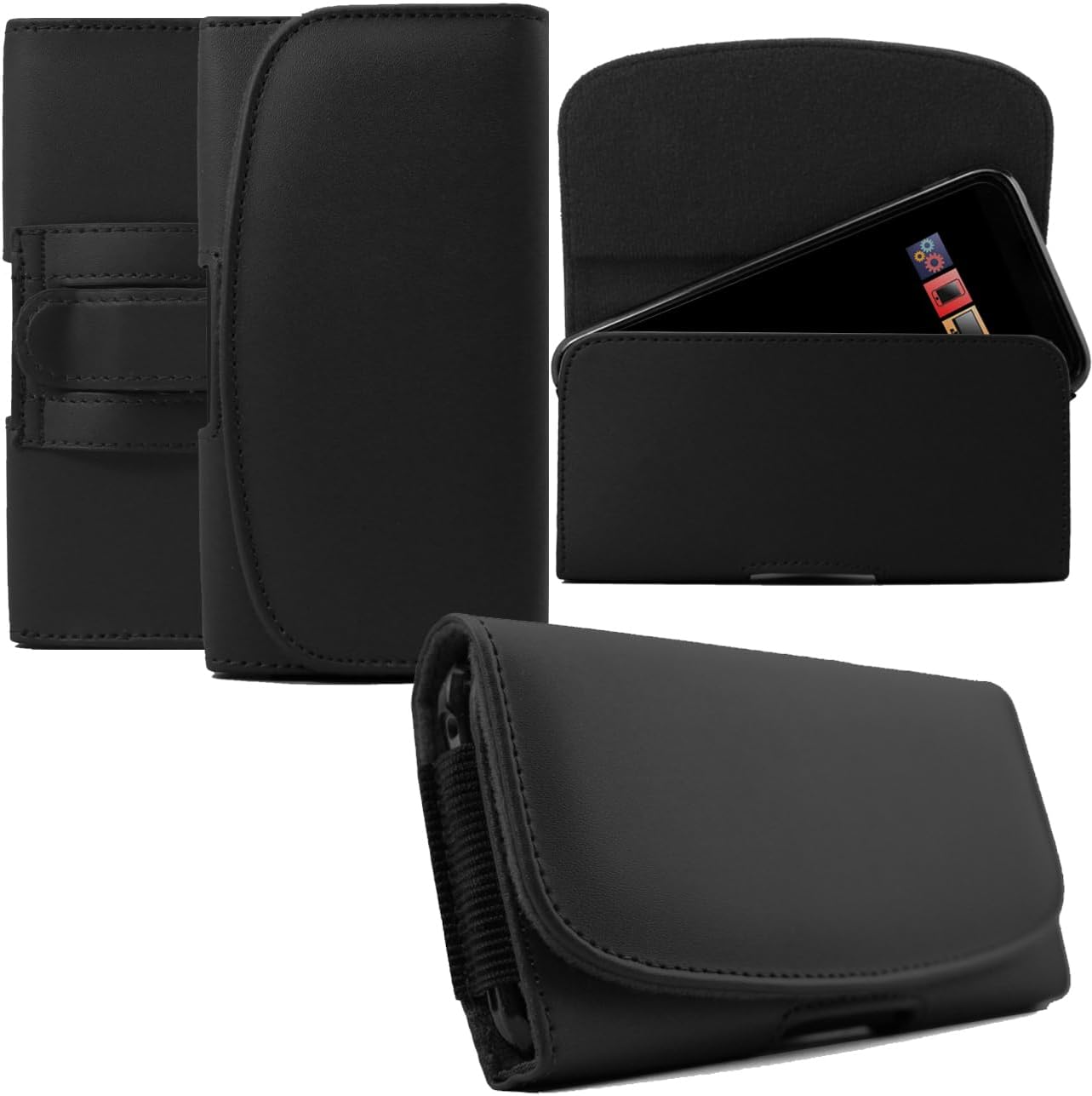 IWIO® PU Leather Belt Phone Holster Holder Belt Clip Case Pouch - BLACK