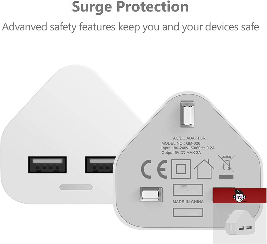 IWIO Dual USB Mains Charger Fast & Compact Power Adapter Compatiable with Nothing Phone (2a) Plus 2024 - WHITE