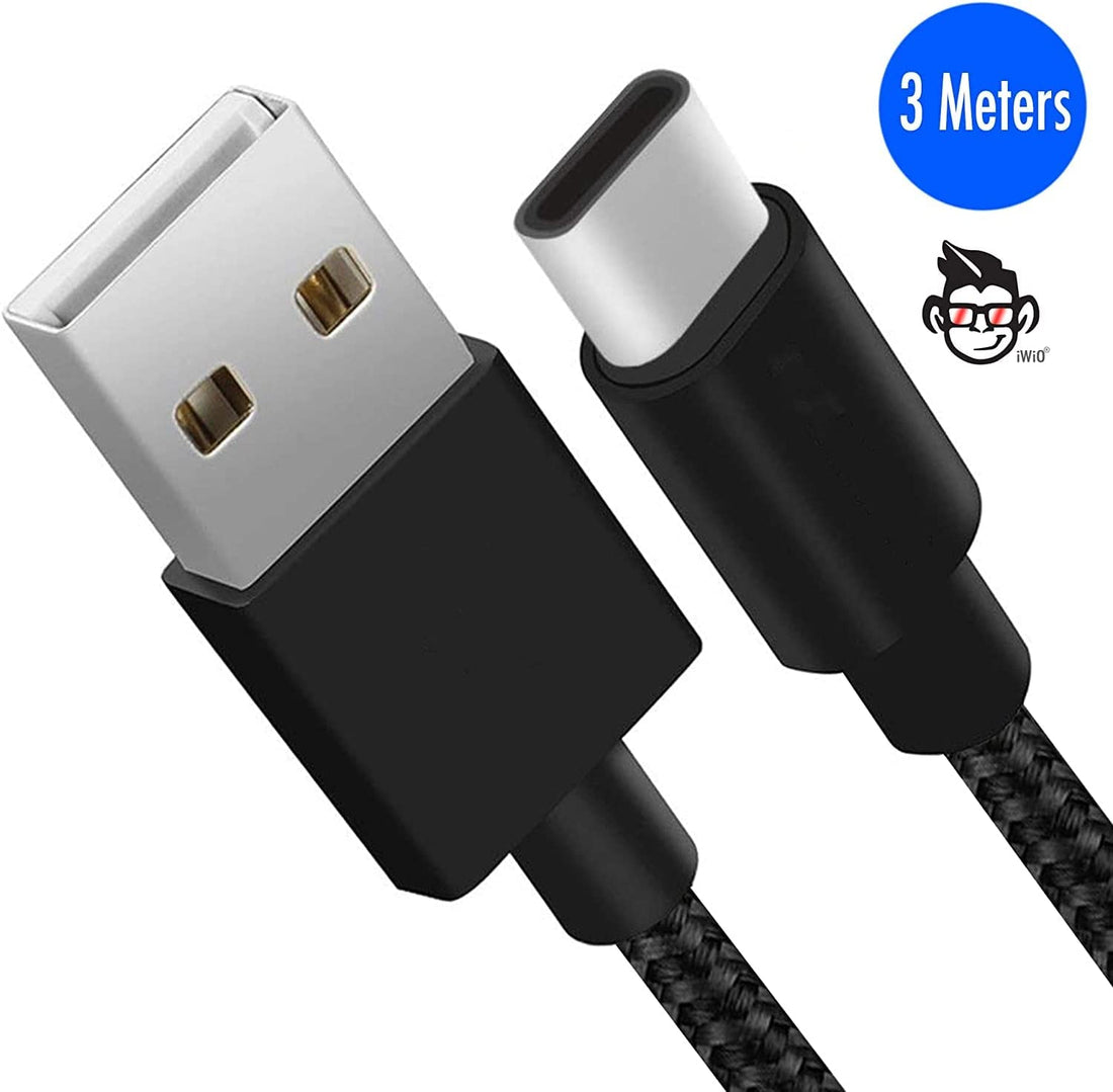 3 Pin UK 1A 12W Plug and 3M Extra Long Durable Nylon Braided USB C/Type C Cable compatible with Alcatel Idol 5s 2017