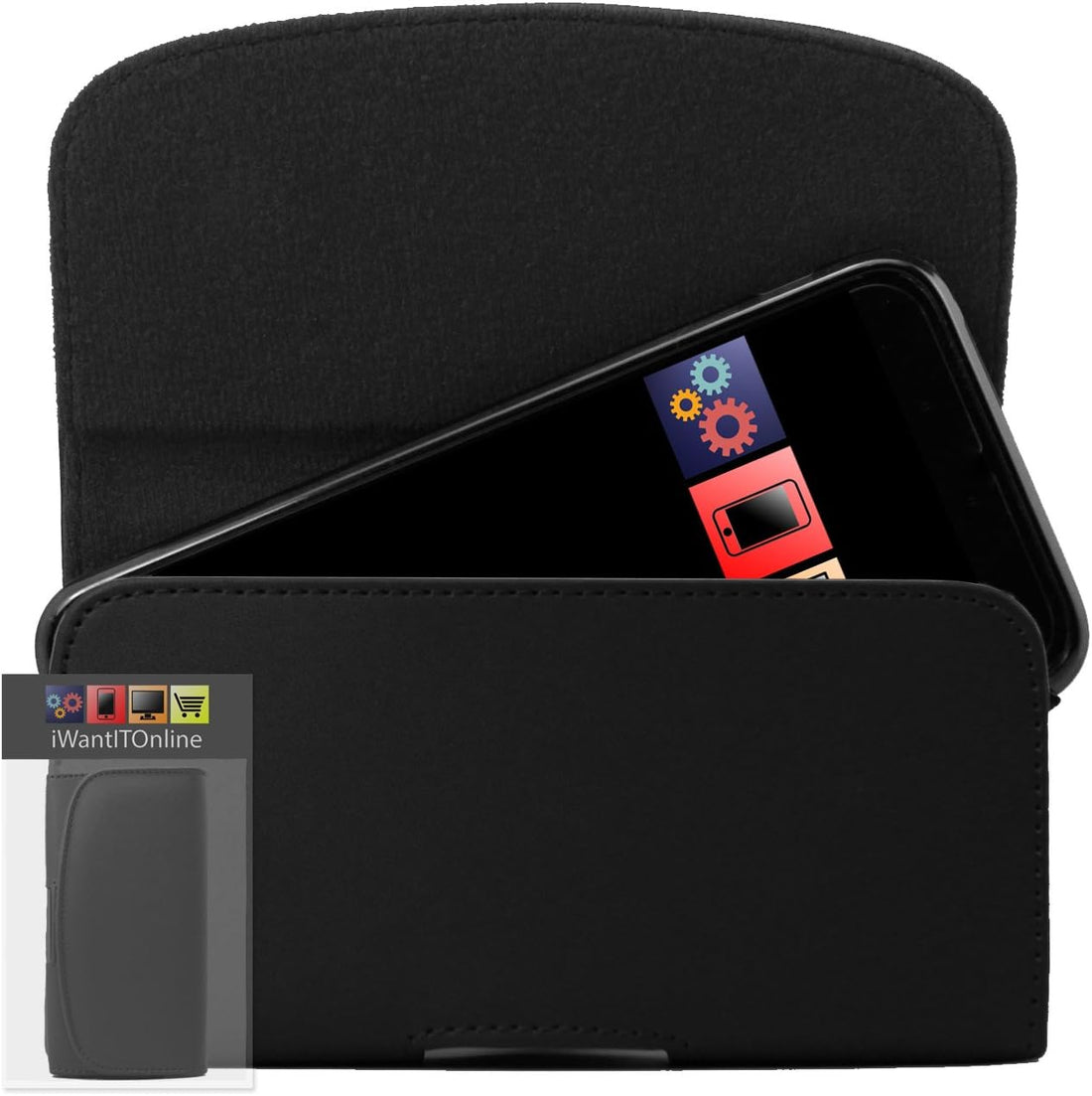 IWIO® PU Leather Belt Phone Holster Holder Belt Clip Case Pouch - BLACK