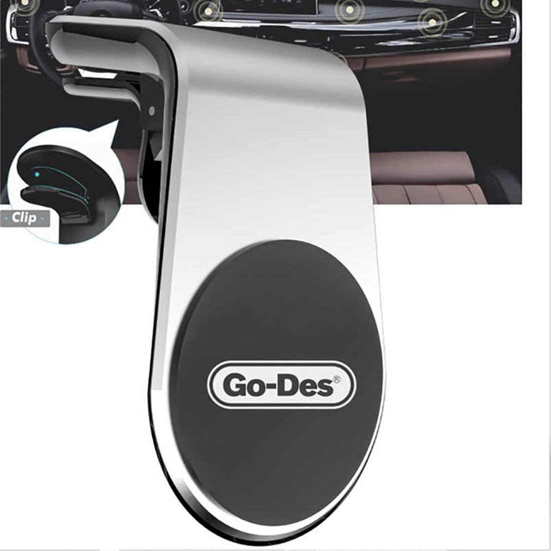 Go-Des® Air Vent Clip Magnetic Mobile Phone Holder - Silver