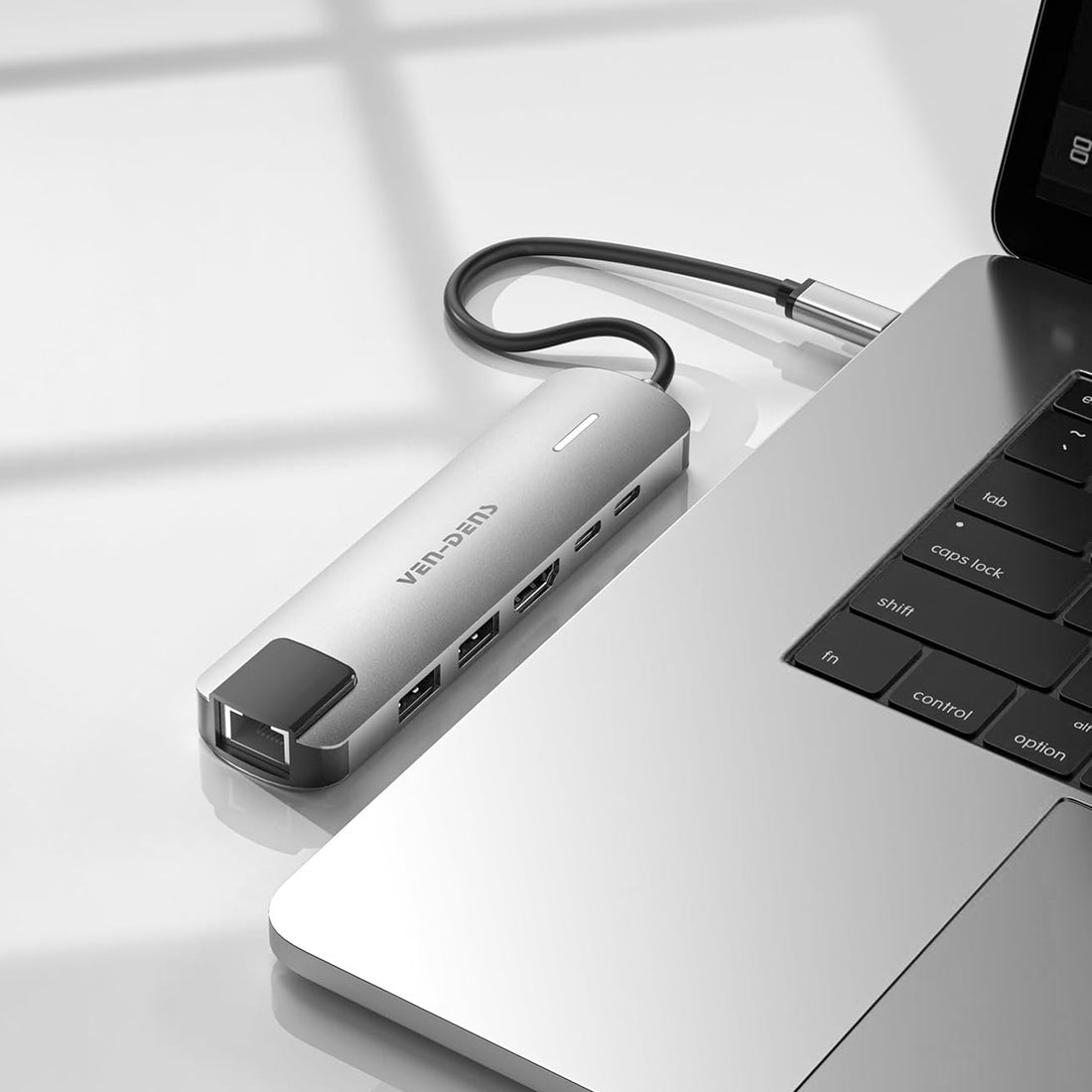 VEN-DENS USB-C Hub, 6 in 1 Multiport Adapter with 4K HDMI, Dual USB-A, Dual USB-C (100W PD & Fast Data Transfer), RJ45 Ethernet, USB-C Docking Station