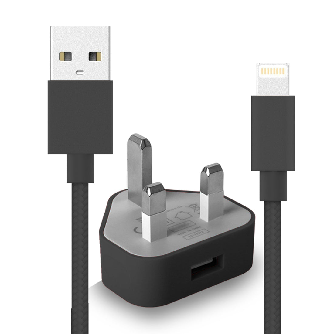 IWIO® 1AMP Mains Charger with 3 Meter Braided Lightning Cable