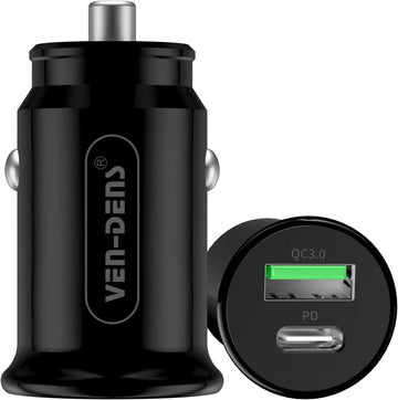 Dual-Port Fast Car Charger for Samsung Galaxy A14/A54 5G/A34/A13/A23/A53/A73 – QC 3.0 & PD 18W USB-C & USB Adapter – Compact & Powerful