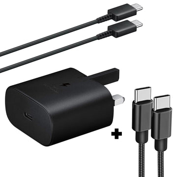Samsung 25W Fast Charger with Official USB-C Cable & 2m Braided USB-C Cable – For Galaxy S22, S21, A14, A53, A33, A13, S10